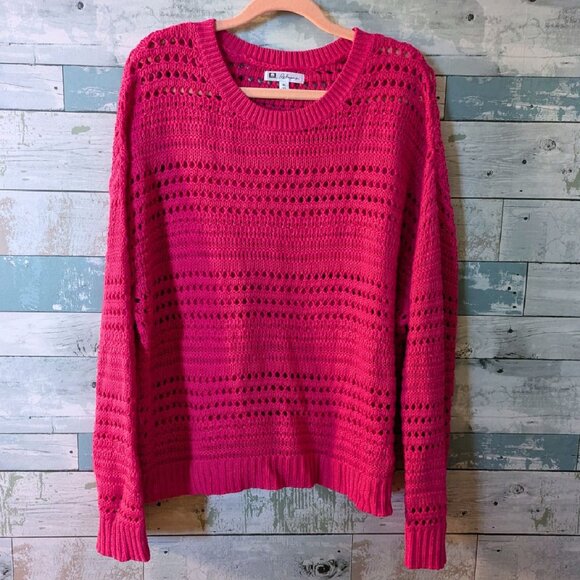 EUC Reitmans XL Hot Pink Yarrow Long-Sleeve Crew-Neck Sweater with Open Stitches - Picture 2 of 3